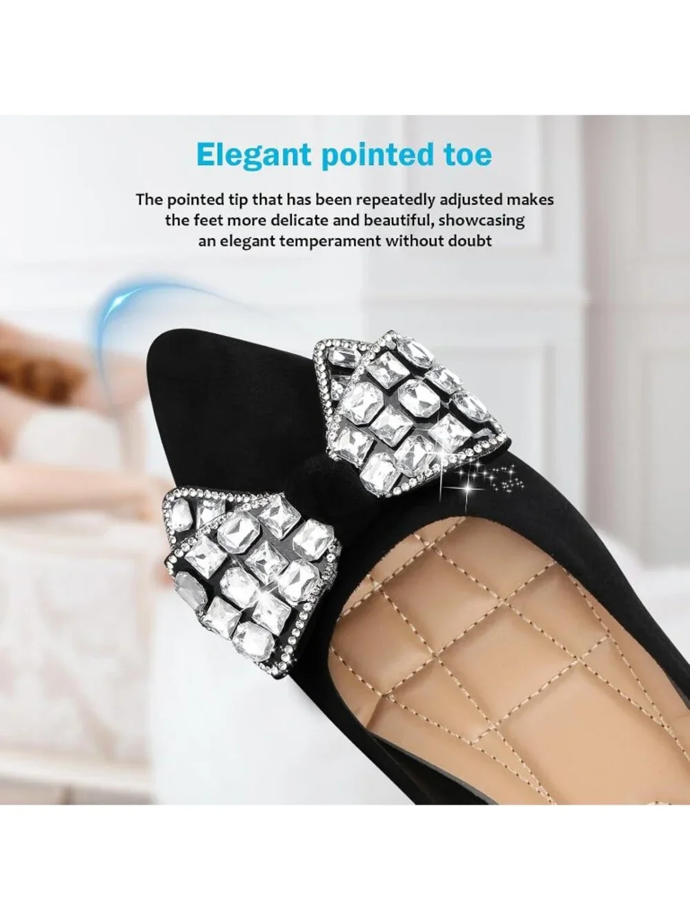 Women's 03-Black Pointed Toe Pearl Flats Comfort Non Slip Soft Sole Office Shoes